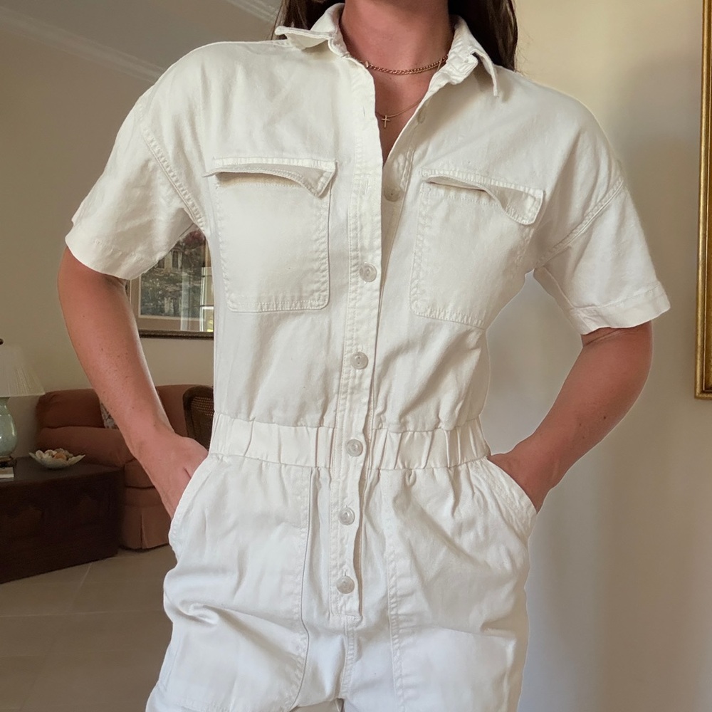 Universal Thread Cream Button-Up Jumpsuit